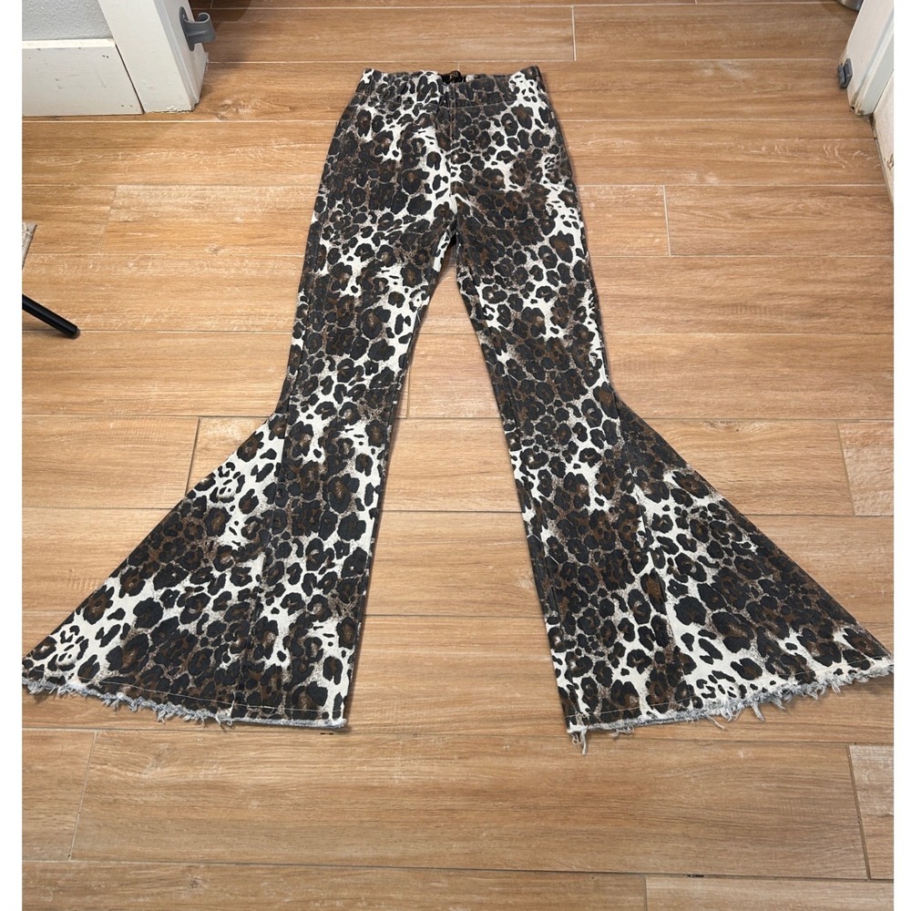 Lucky & Blessed Leopard Print Flare Pants Small High Waist Bell Bottom Western‎